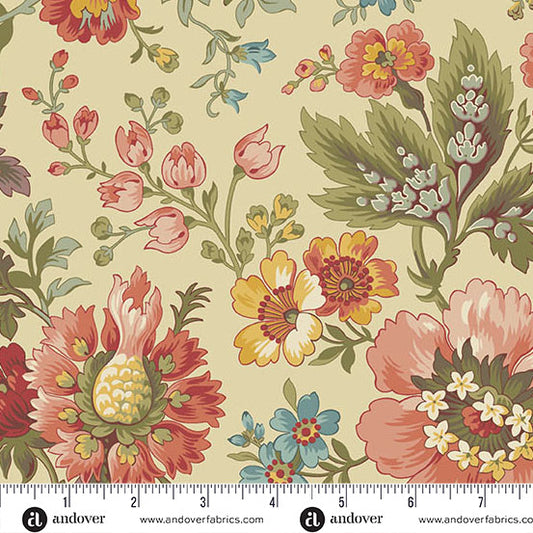 Andover - 108" Wideback - Laundry Line By Laundry Basket Quilts - Floral Milk and Honey Wide Quilt Backing Fabric - AW-10147-L