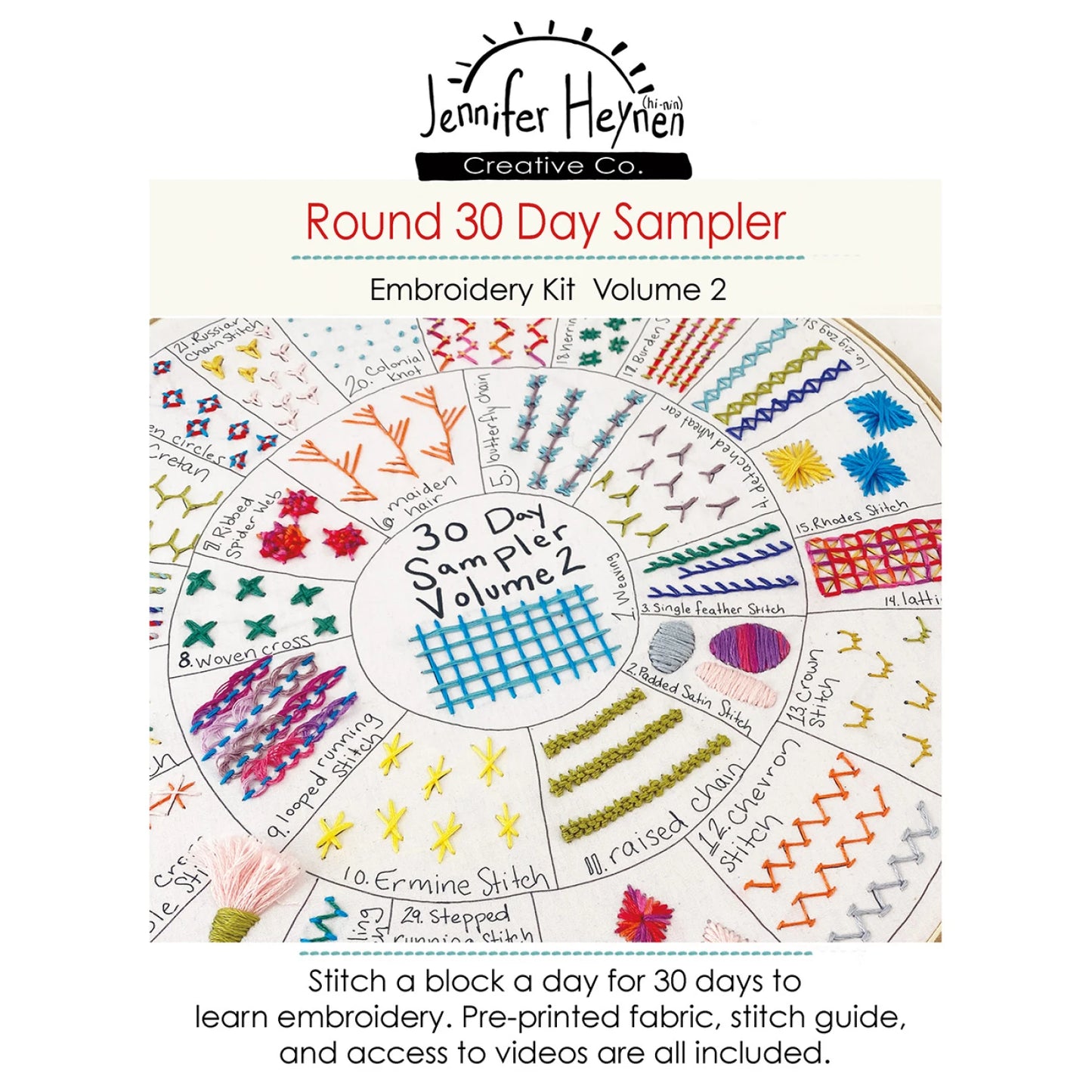 Round 30 Day Sampler Embroidery Kit By Jennifer Heynen