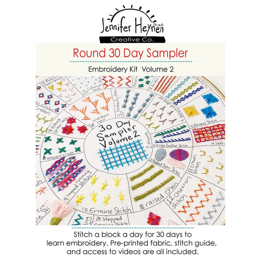 Round 30 Day Sampler Embroidery Kit By Jennifer Heynen