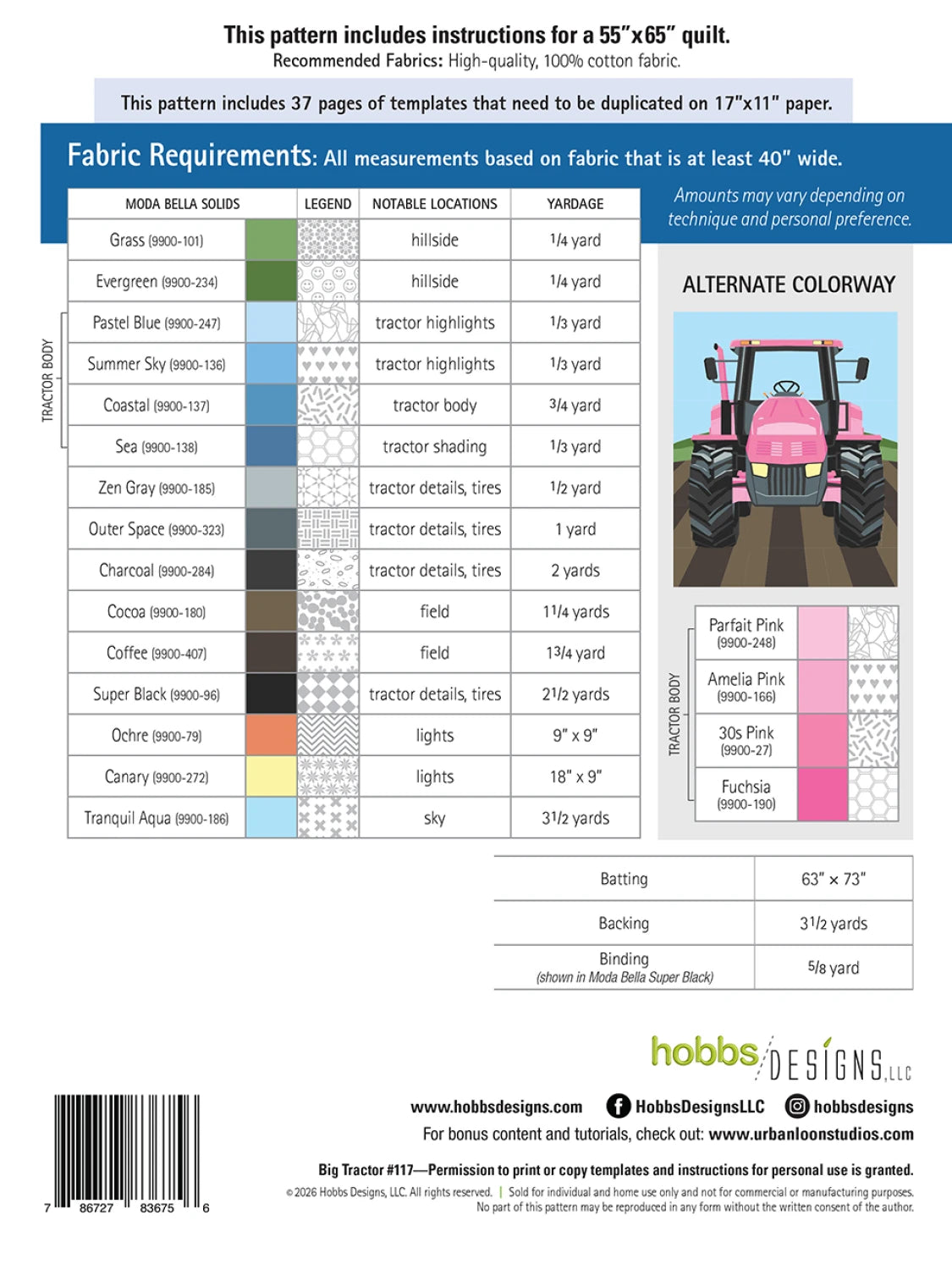Big Tractor Quilt Pattern By Hobbs Designs