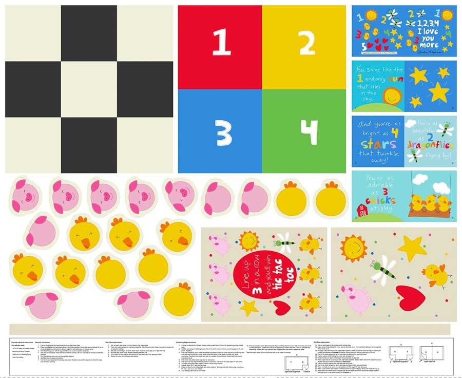 Studio E - Sandra Magsamen - Huggable and Loveable - Tic Tac Toe Game Panel - 8839BP-01 Multi