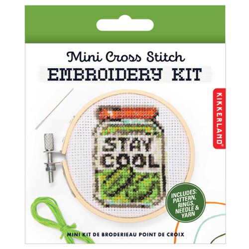 Kikkerland Mini Cross Stitch Kit Pickle Jar