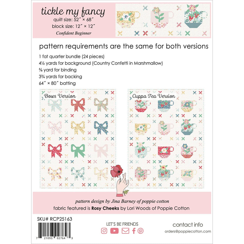 Tickle My Fancy Cuppa Tea and Bow Quilt Pattern By Poppie Cotton