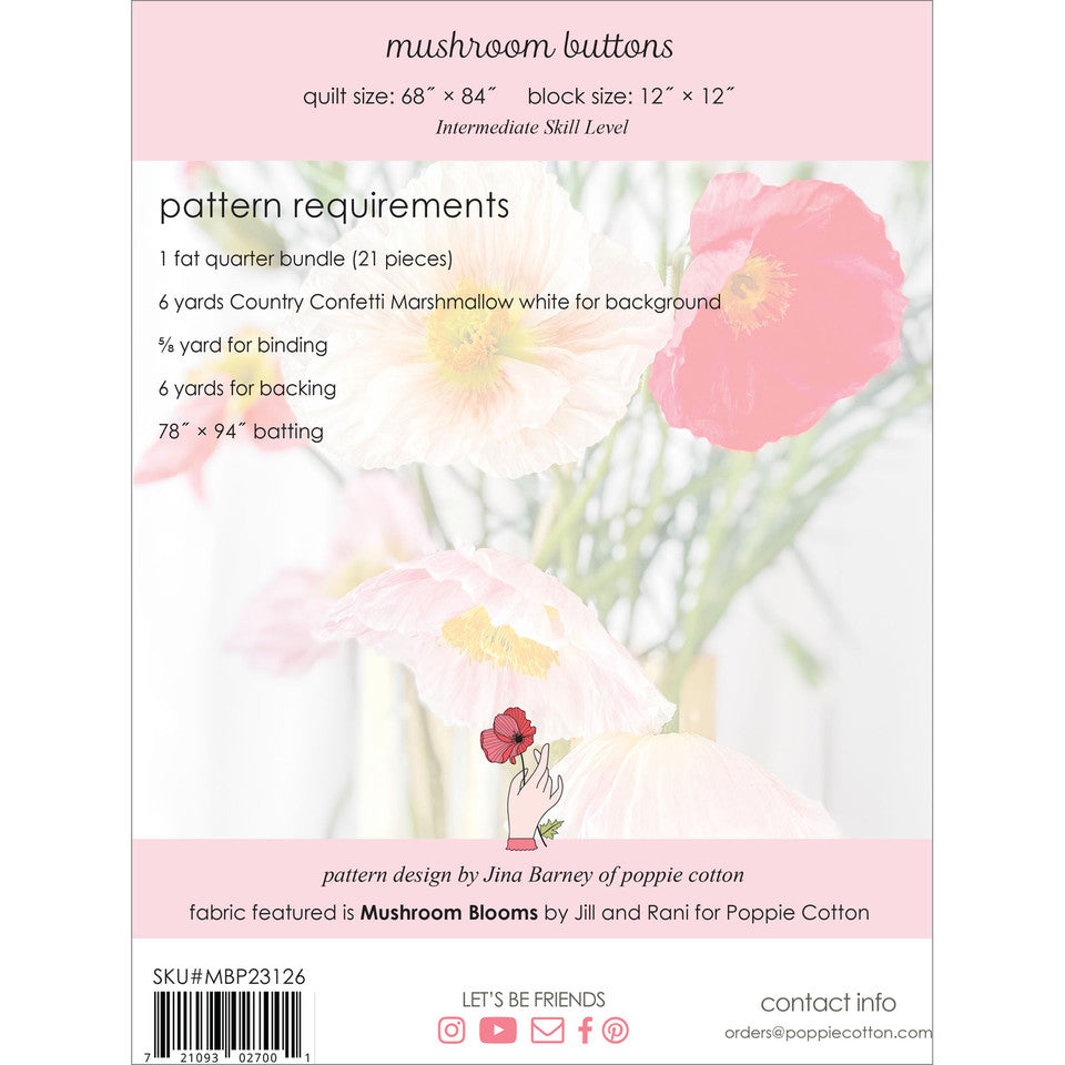 Mushroom Buttons Quilt Pattern By Poppie Cotton