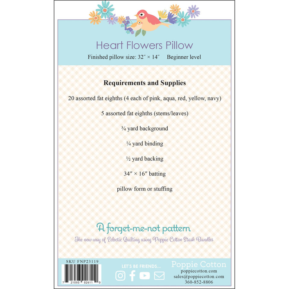 Heart Flowers Pillow Pattern By Poppie Cotton