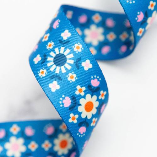 Florametry Flowers Blue Webbing 1.5" Stitch Supply Co - By The Yard