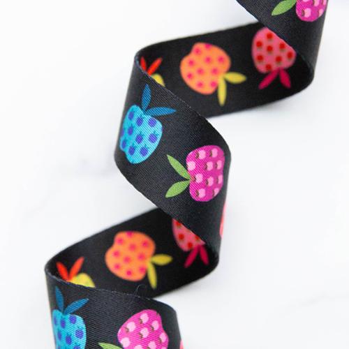 Rainbow Apples Black Webbing 1.5" Stitch Supply Co - By The Yard