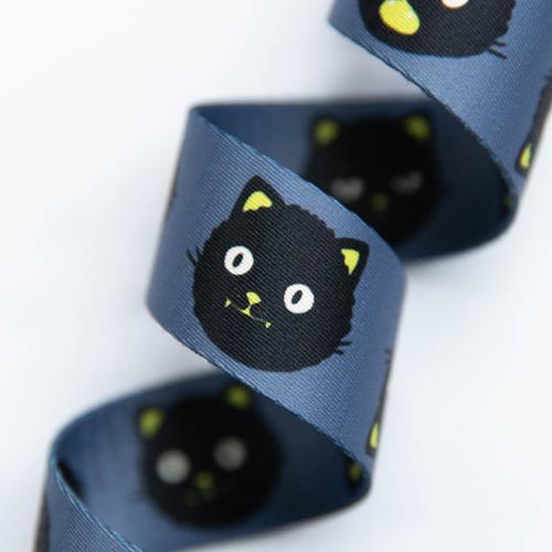 Snacks Black Cat Steel Blue Webbing 1.5" Stitch Supply Co - By The Yard