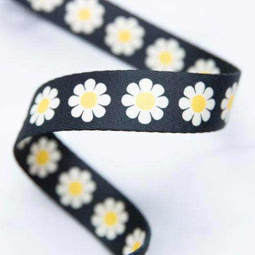 Yellow Daisy Black Webbing 1" Stitch Supply - By the Yard