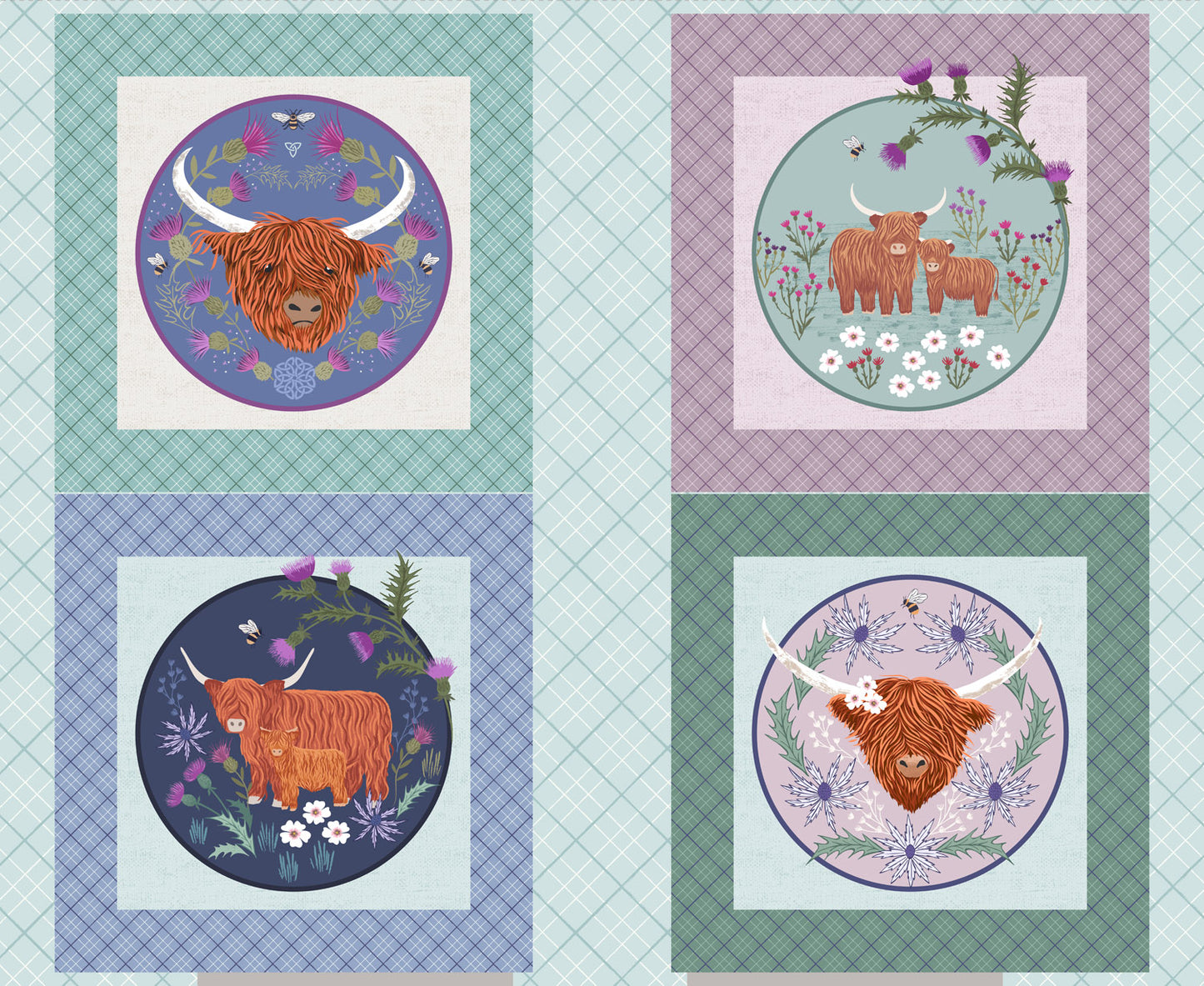 Lewis and Irene - A Celtic Summer - Highland Coo Cow Cushions Panel - A993