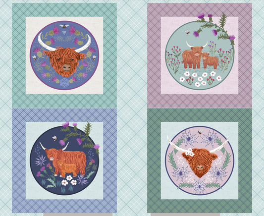 Lewis and Irene - A Celtic Summer - Highland Coo Cow Cushions Panel - A993