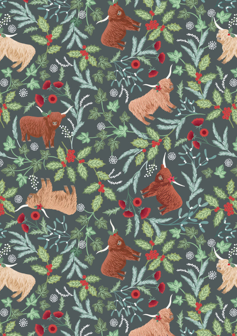 Preorder - Lewis and Irene - Celtic Christmas - Festive Highland Coo Cows and Foliage - C130C - Ships June 2026
