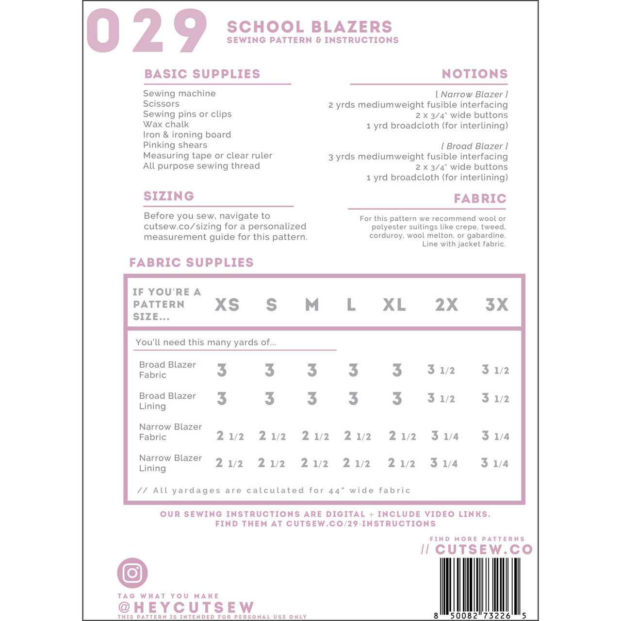 School Blazers Clothing Pattern By Cut / Sew Patternmaking