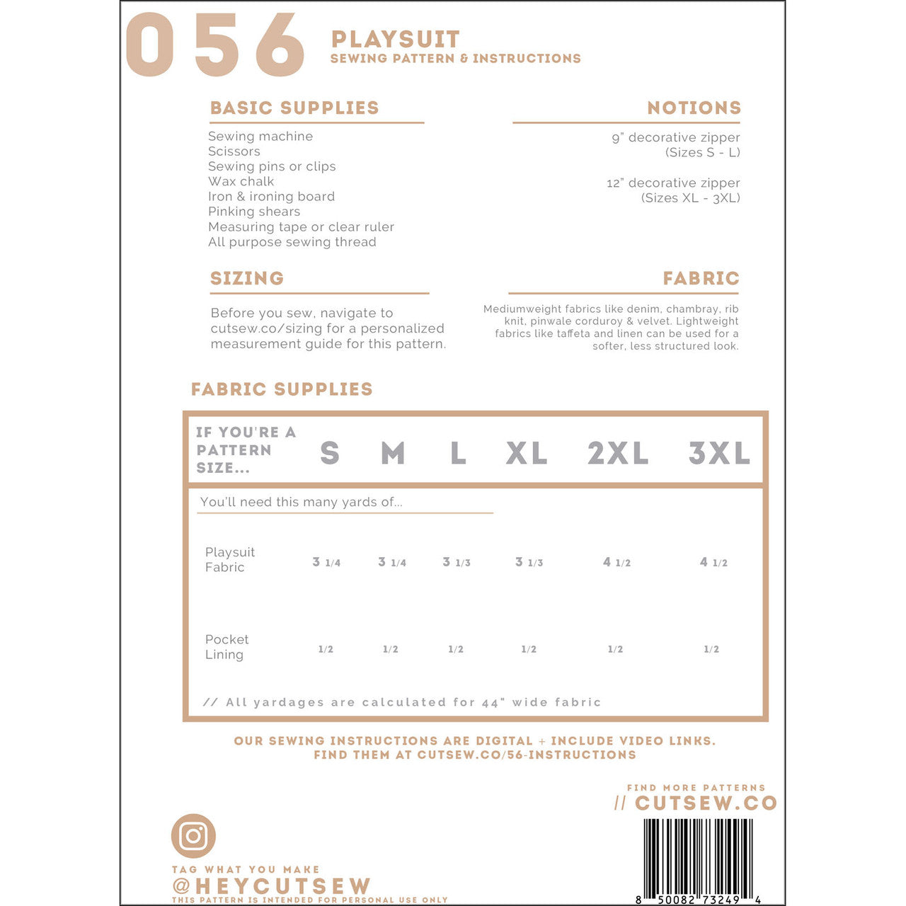 Playsuit Clothing Pattern By Cut / Sew Patternmaking