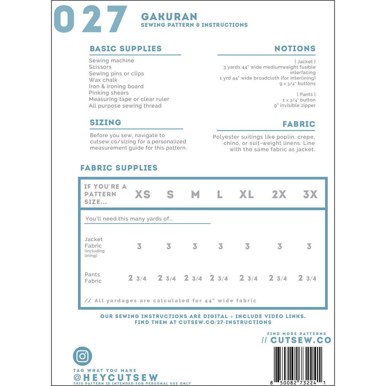 Gakuran Clothing Pattern By Cut / Sew Patternmaking