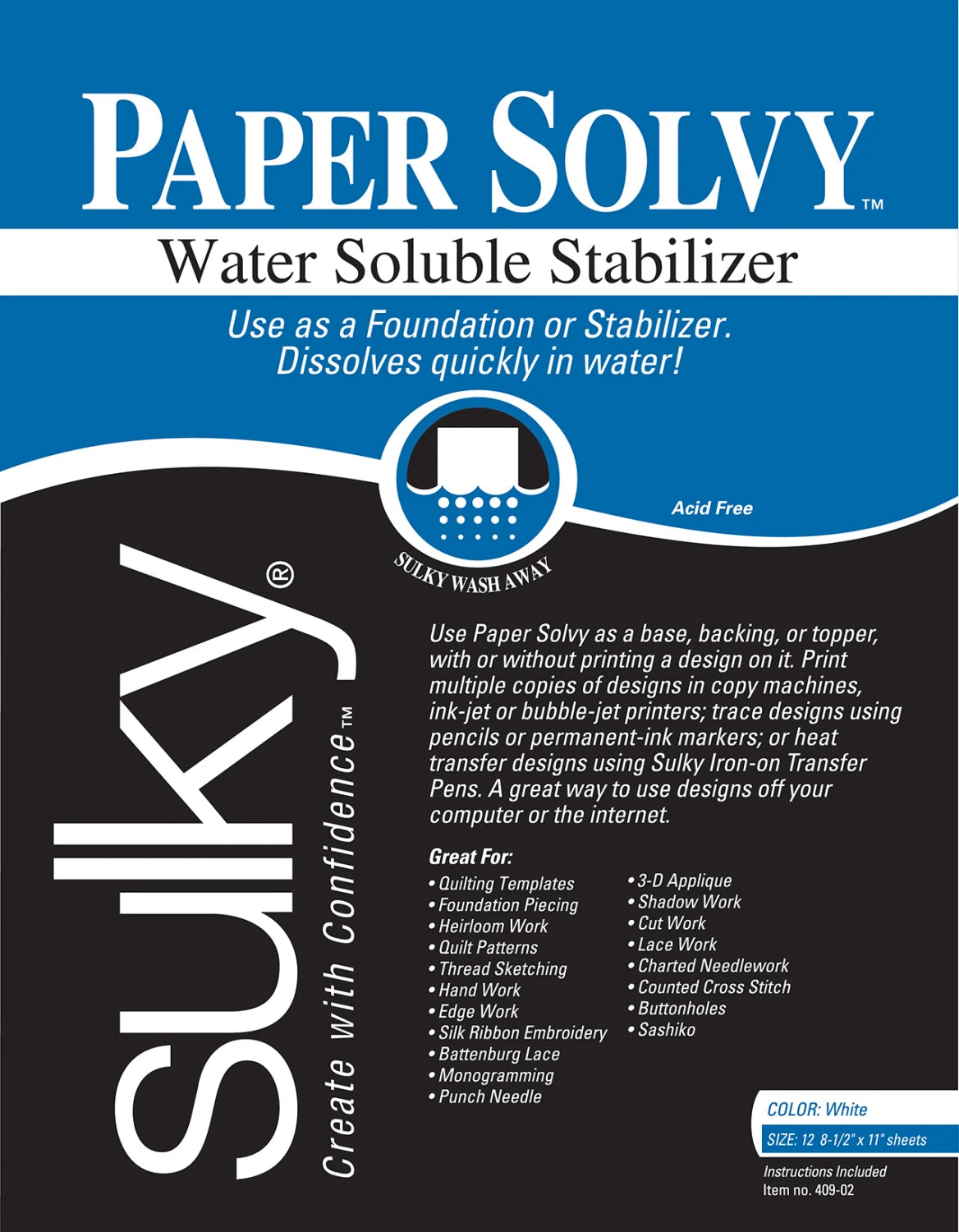 Sulky Paper Solvy Water Soluble Stabilizer 8.5" x 11" - 12 ct