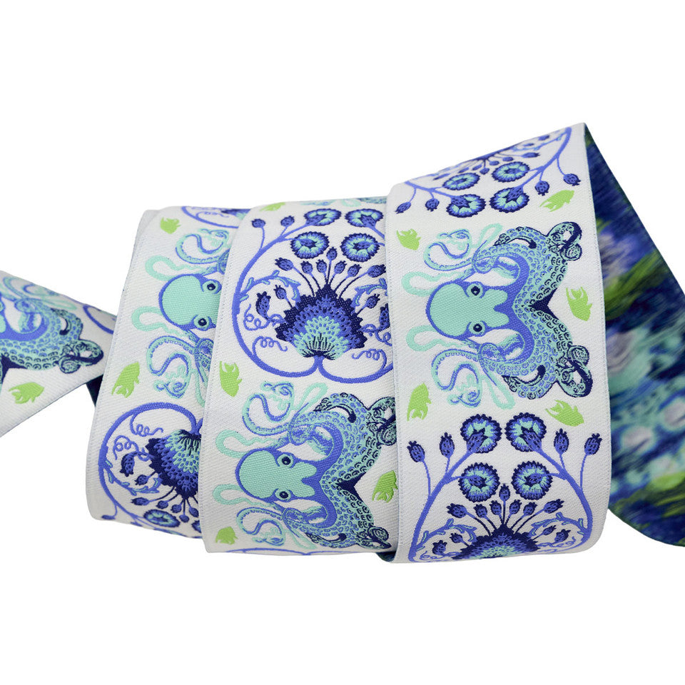 Preorder - Tula Pink - Floral Reef Ribbon - Octogarden Marine - 1-7/8" - By The Yard - Ships April 2026
