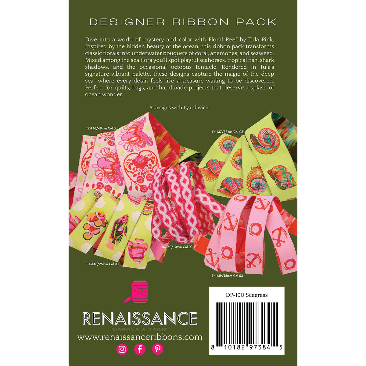 Preorder - Tula Pink - Floral Reef Ribbon - Seagrass Designer Pack - Ships April 2026