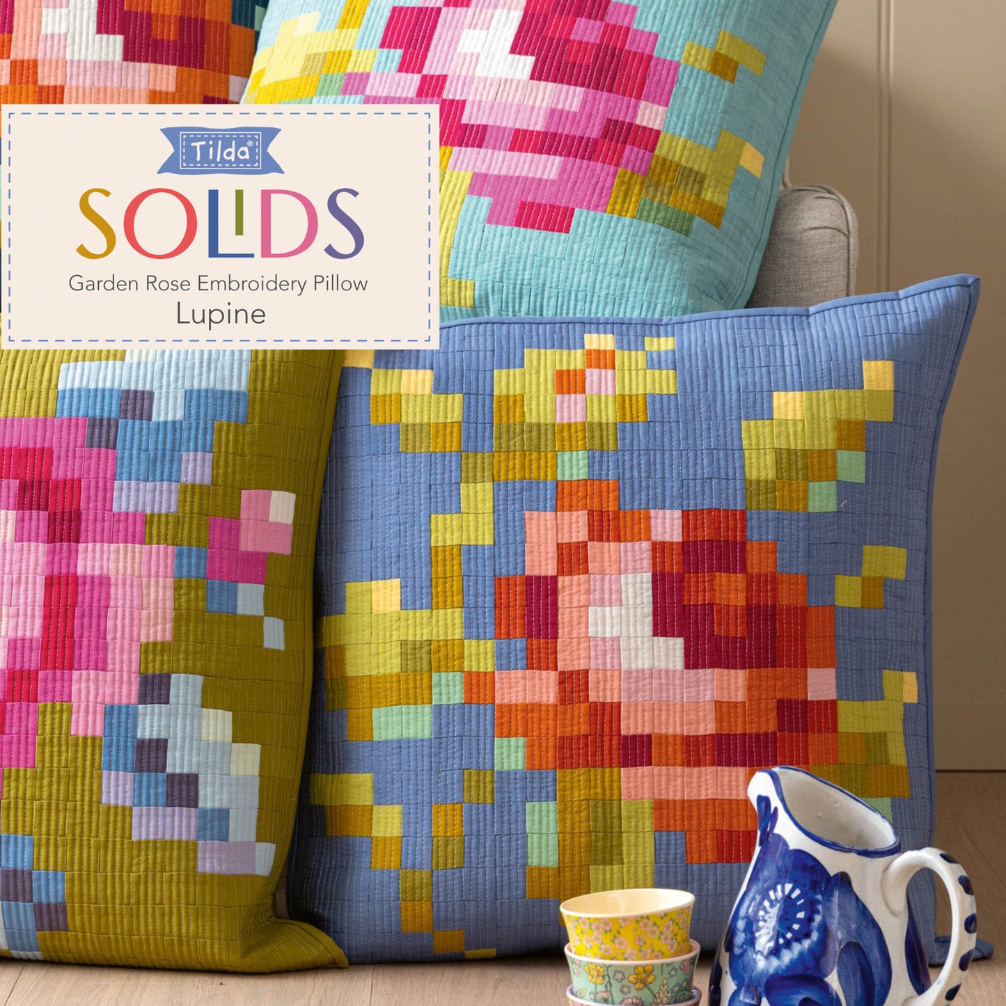 Tilda - Garden Rose Embroidery Pillow Pattern and Fabric Kit - Lupine Version