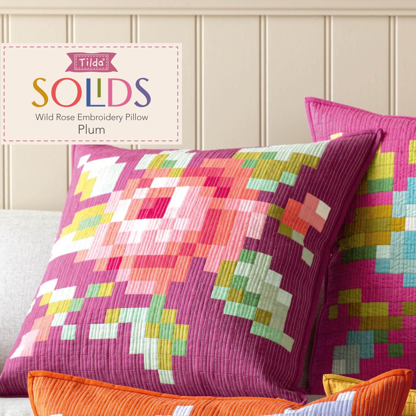 Tilda - Wild Rose Embroidery Pillow Pattern and Fabric Kit - Plum Version