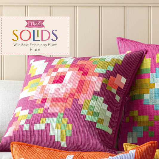 Tilda - Wild Rose Embroidery Pillow Pattern and Fabric Kit - Plum Version