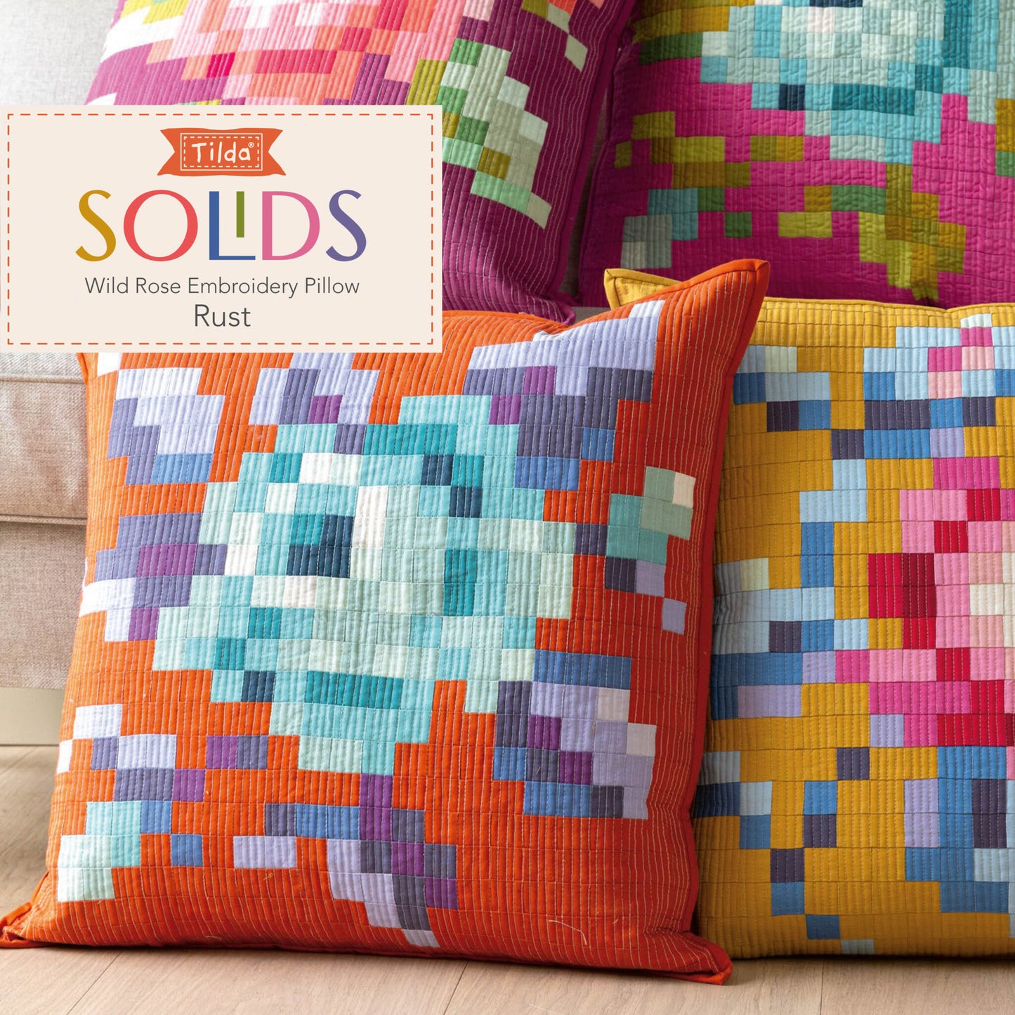 Tilda - Wild Rose Embroidery Pillow Pattern and Fabric Kit - Rust Version