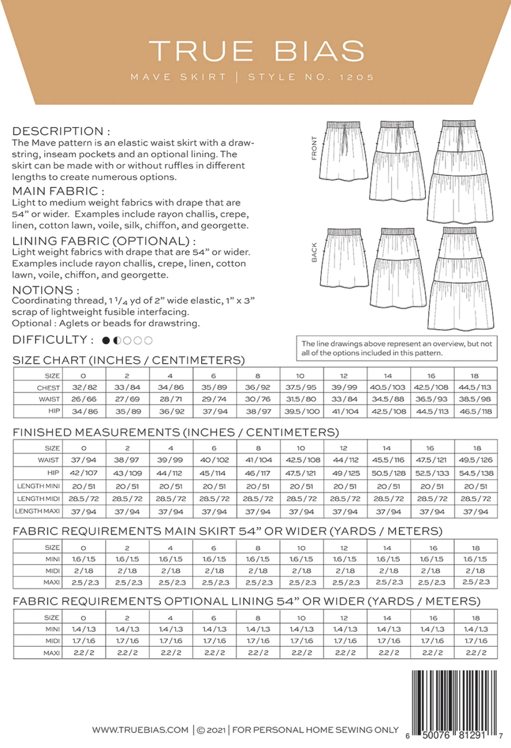 Mave Skirt Pattern By True Bias - 0-18