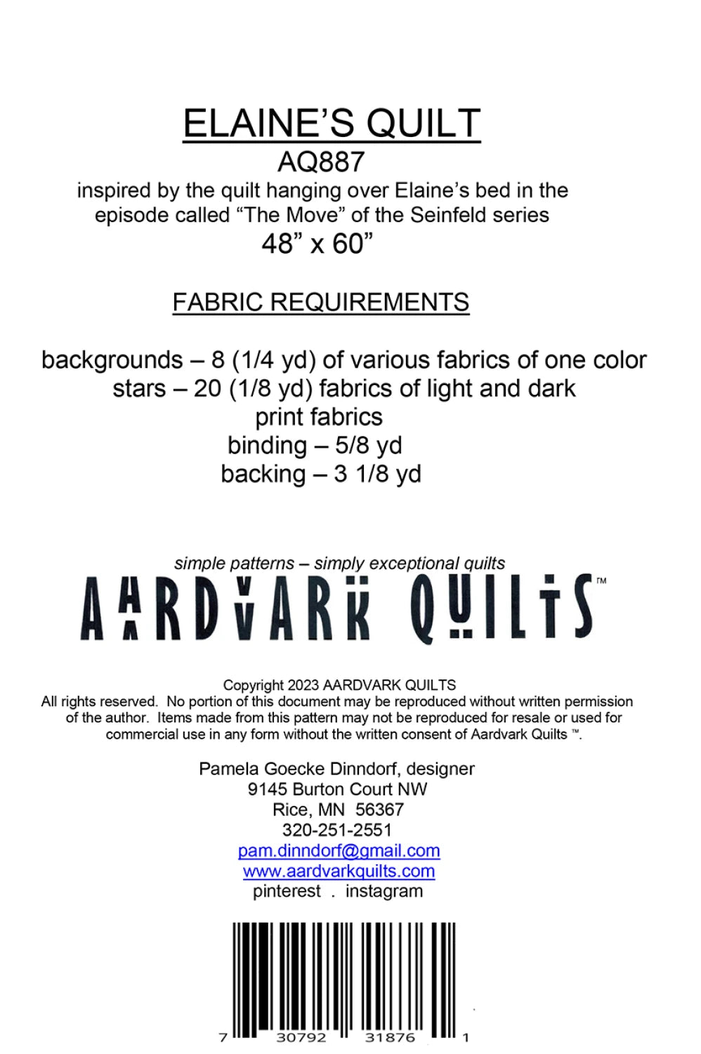Elaine's Quilt Quilt Pattern By Aardvark Quilts