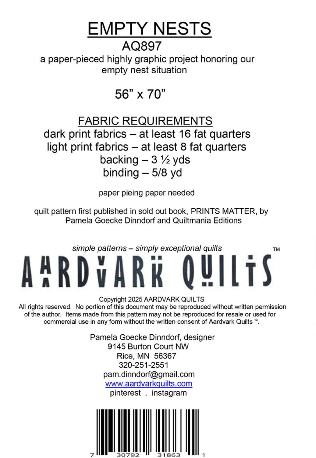 Empty Nest Quilt Pattern By Aardvark Quilts