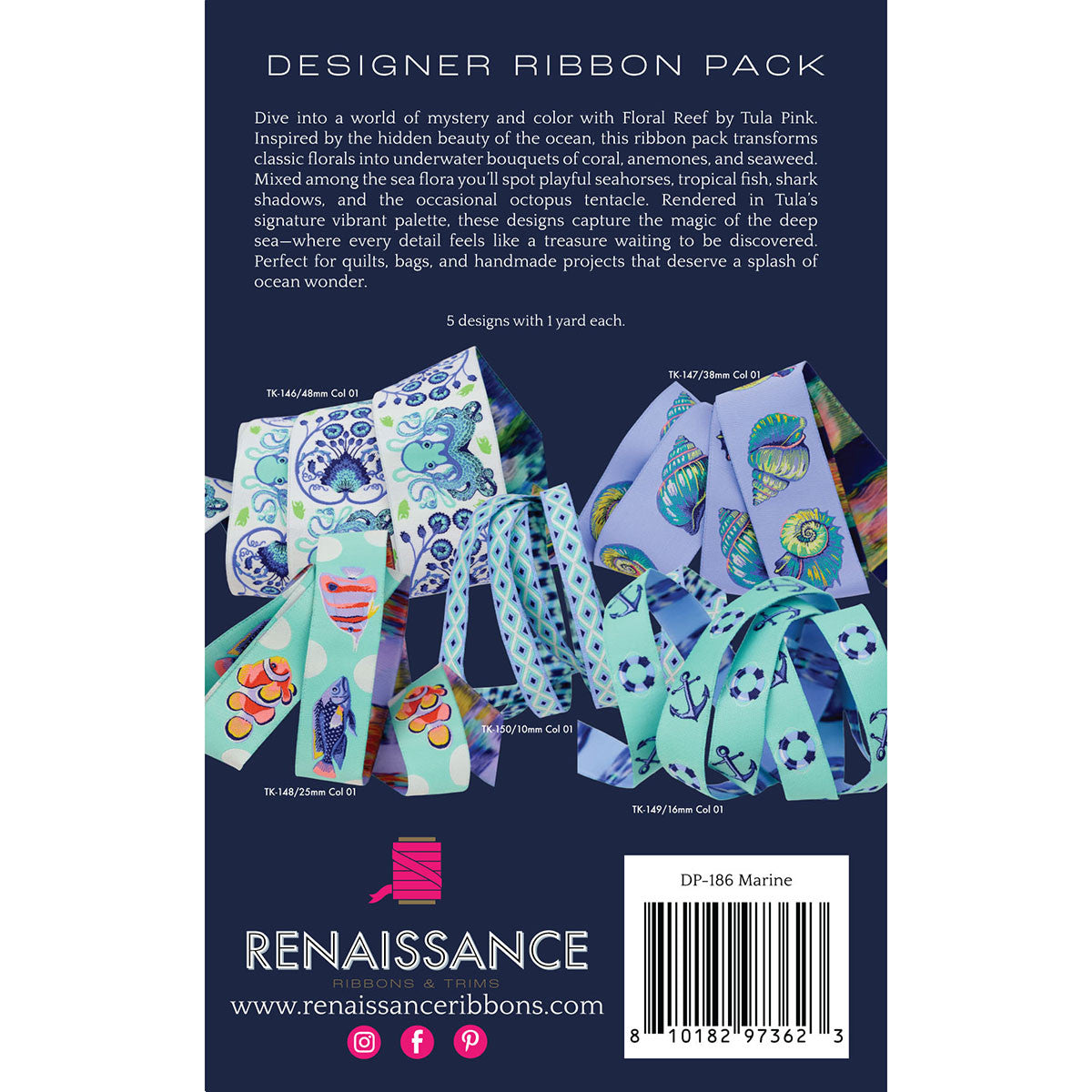 Preorder - Tula Pink - Floral Reef Ribbon - Marine Designer Pack - Ships April 2026