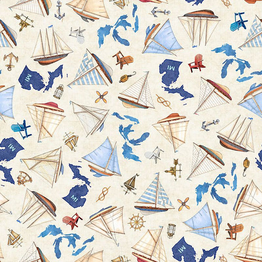 Preorder - QT Fabrics - All Michigan Shop Hop 2026 Fabric - Ships - Cream - 32080 E - Ships June 2026
