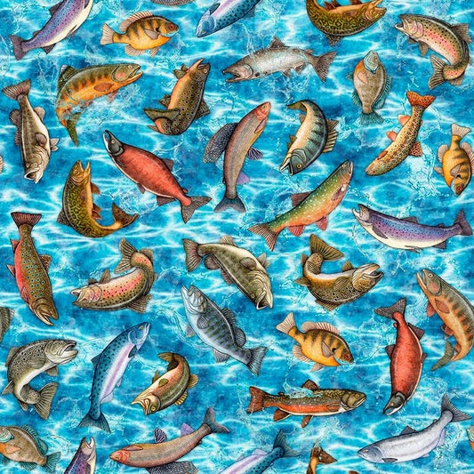 Preorder - QT Fabrics - All Michigan Shop Hop 2026 Fabric - Fish - 32081 B - Ships June 2026