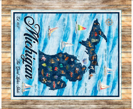 Preorder - QT Fabrics - All Michigan Shop Hop 2026 Fabric - Michigan Panel - 32077 X - Ships June 2026