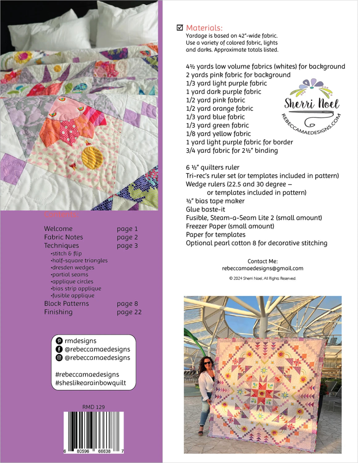 She's Like a Rainbow Block of the Month Quilt Pattern By Sherri Noel