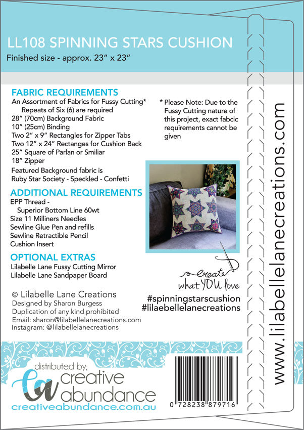 Spinning Stars Cushion Pattern By Lilabelle Lane Creations - Templates and EPP Papers Included