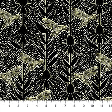 Northcott - Anna Maria Textiles - Indelible Ink - Hummingbirds and Echinacea - AMT1007-99L