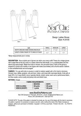 Ladies Glove Pattern By Sew Chic Pattern Company