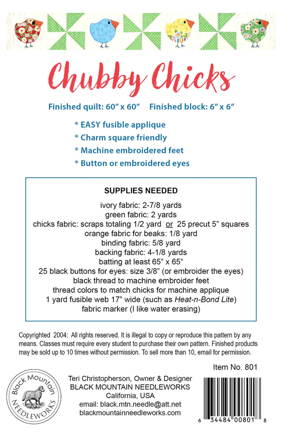 Chubby Chicks Quilt Pattern By Black Mountain Needlework
