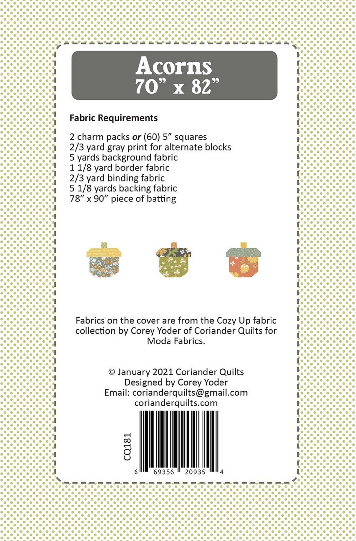 Acorns Quilt Pattern By Coriander Quilts