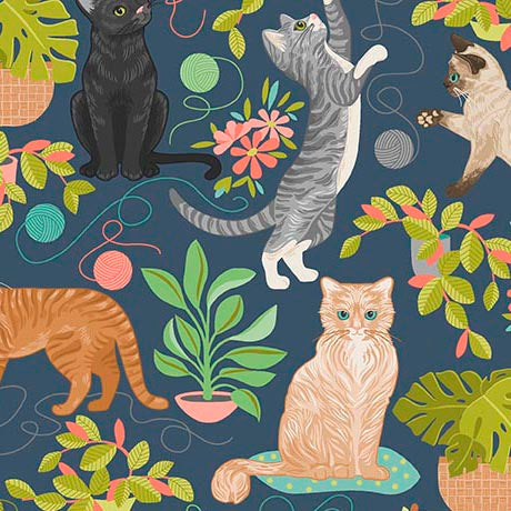 QT Fabrics - Curious KittyCats - Cats and Plants - 31870 B