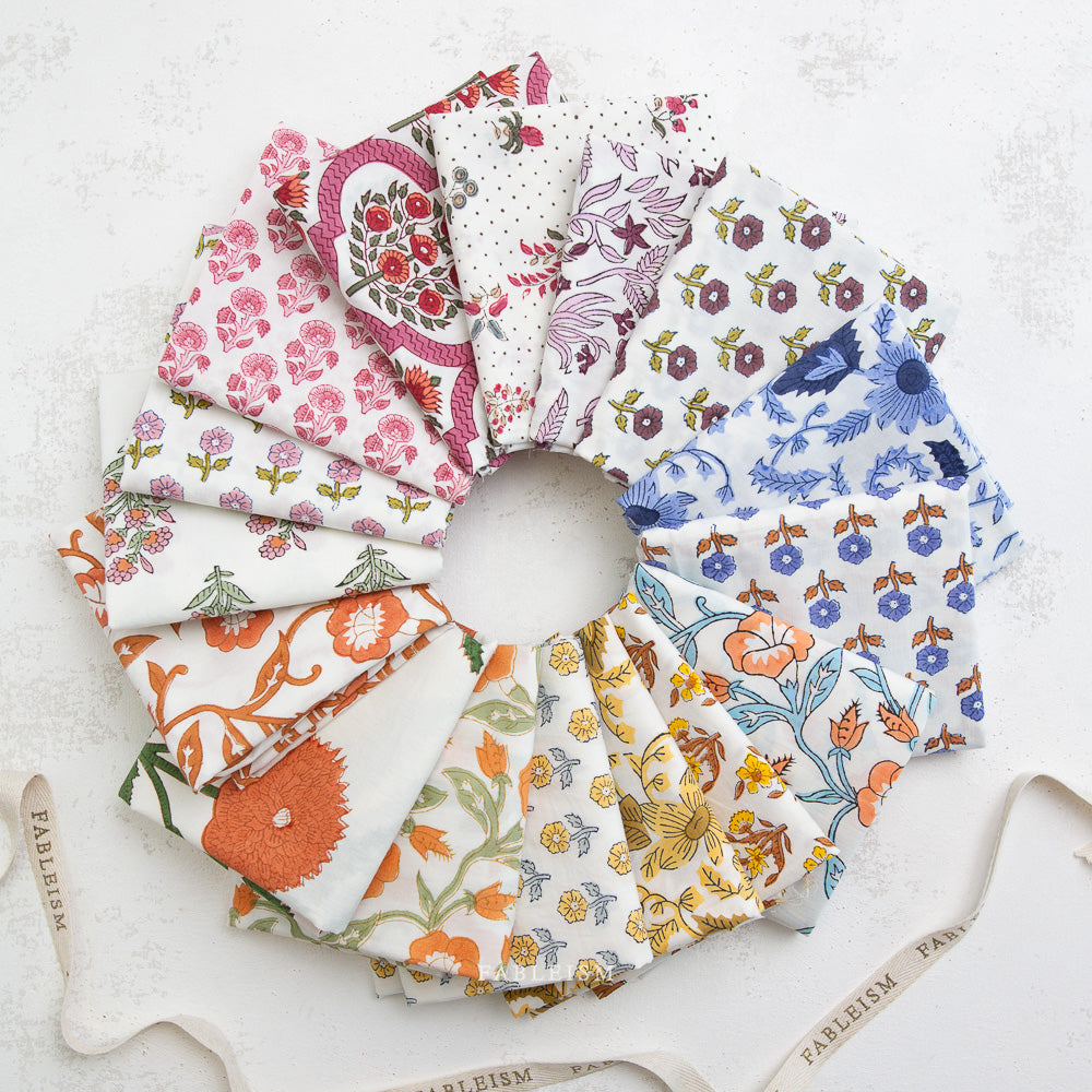 Fableism - Indian Block Print - 16 Print Fat Quarter OR Half Yard Bundle - Hand Cut In Store!