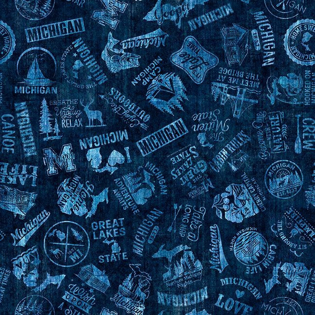 PREORDER - QT Fabrics - All Michigan Shop Hop 2026 Minky - Slogans Navy - 7777 32083 - Ships June 2026